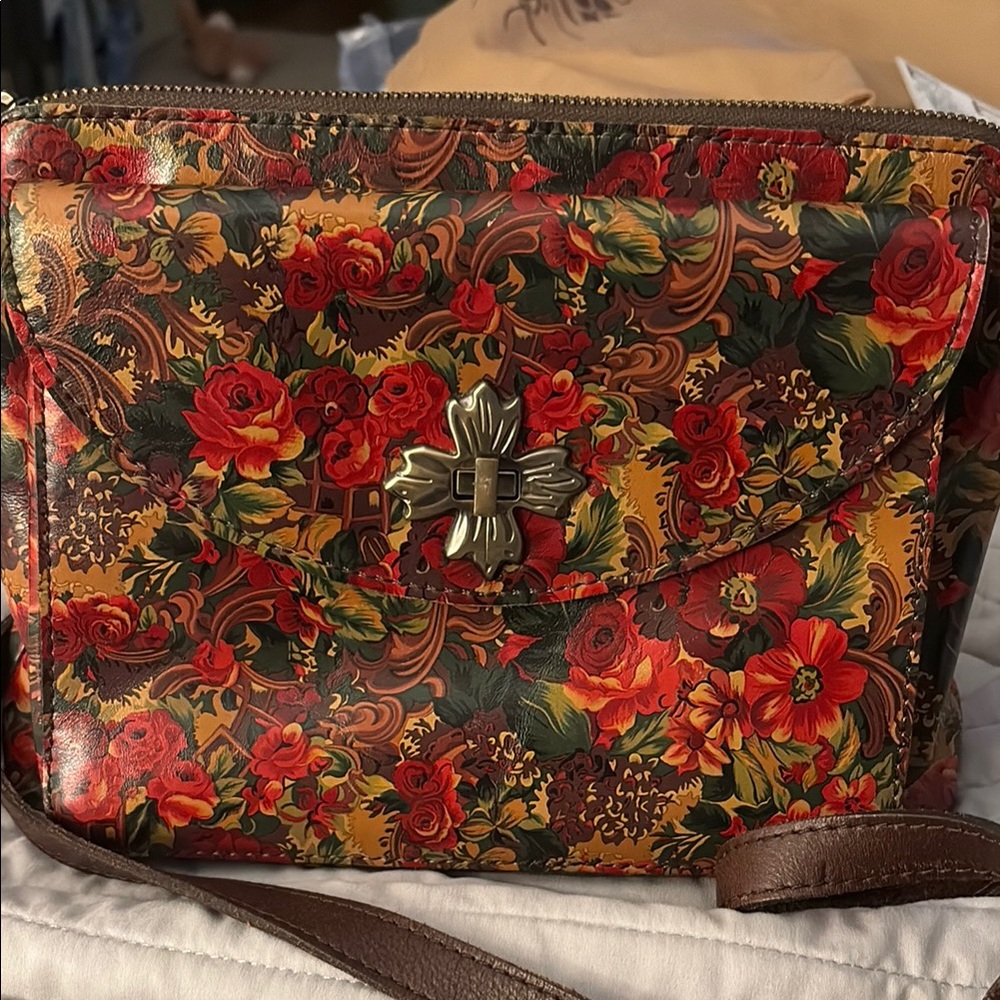 Patricia Nash Leather Floral Crossbody Bag
 11 x 8 x 2 1/4 inches